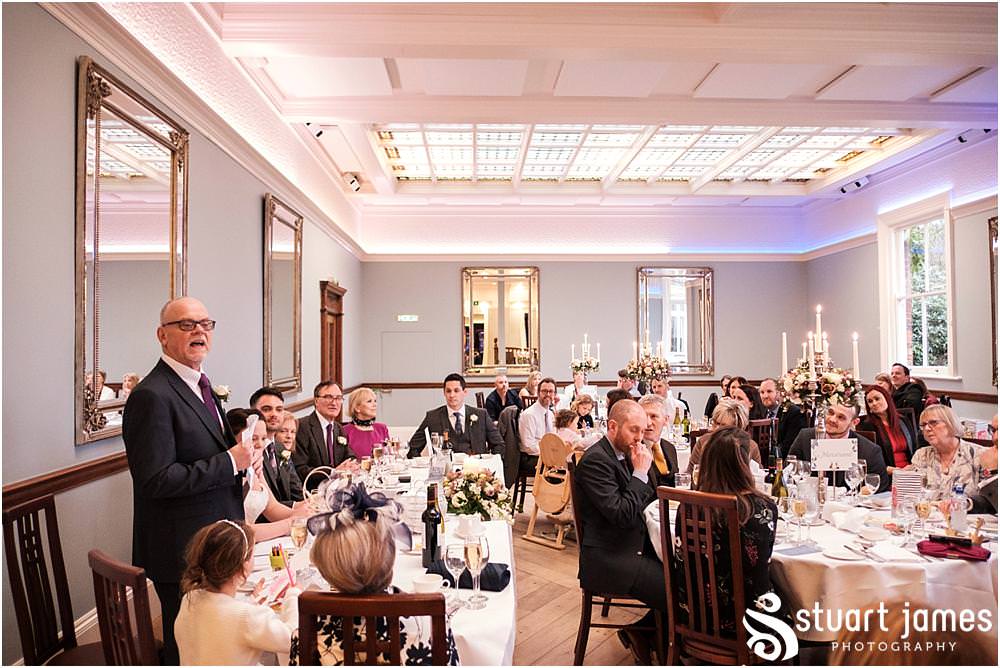 Documentary photography of the Father of the Bride's speech and the wonderful reactions from the guests at Pendrell Hall in Codsall, Wolverhampton by Pendrell Hall Wedding Photographer Stuart James