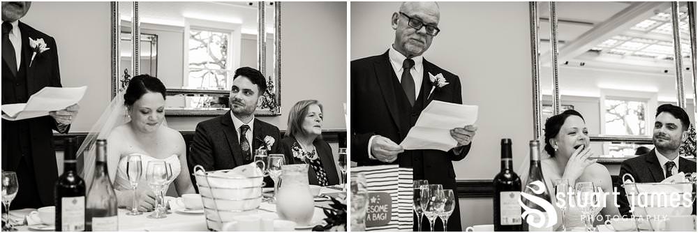 Documentary photography of the Father of the Bride's speech and the wonderful reactions from the guests at Pendrell Hall in Codsall, Wolverhampton by Pendrell Hall Wedding Photographer Stuart James