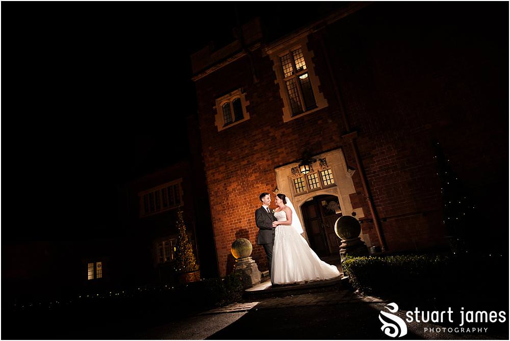 Creative flash lit evening portraits to conclude the beautiful wedding story at Pendrell Hall in Codsall, Wolverhampton by Pendrell Hall Wedding Photographer Stuart James