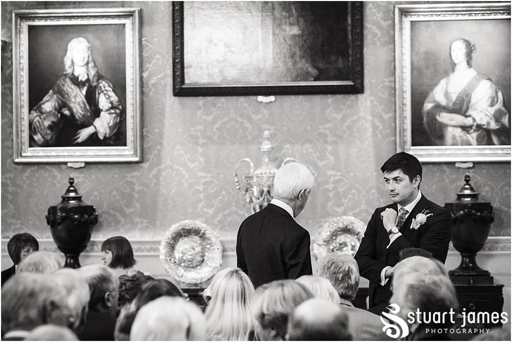 Storytelling moment as the bride enters the wedding ceremony at Weston Park