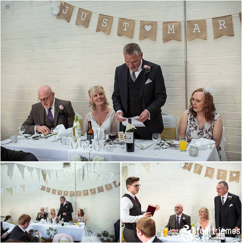 Documentary wedding photography that captures the reactions, the stories and the people during the emotional wedding speeches in the Garden Room at Shugborough