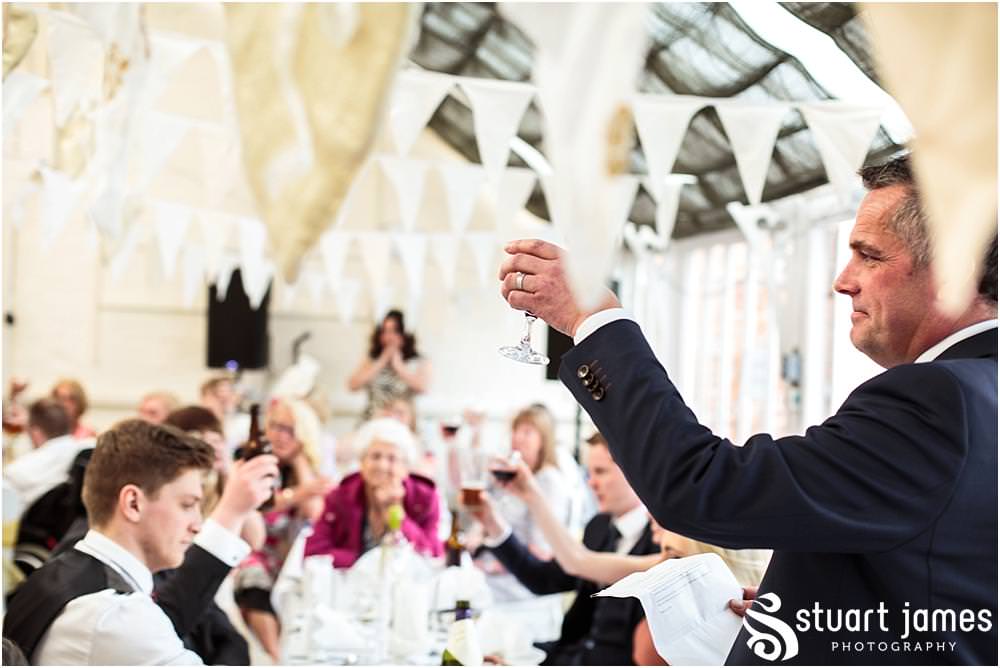 Documentary wedding photography that captures the reactions, the stories and the people during the emotional wedding speeches in the Garden Room at Shugborough