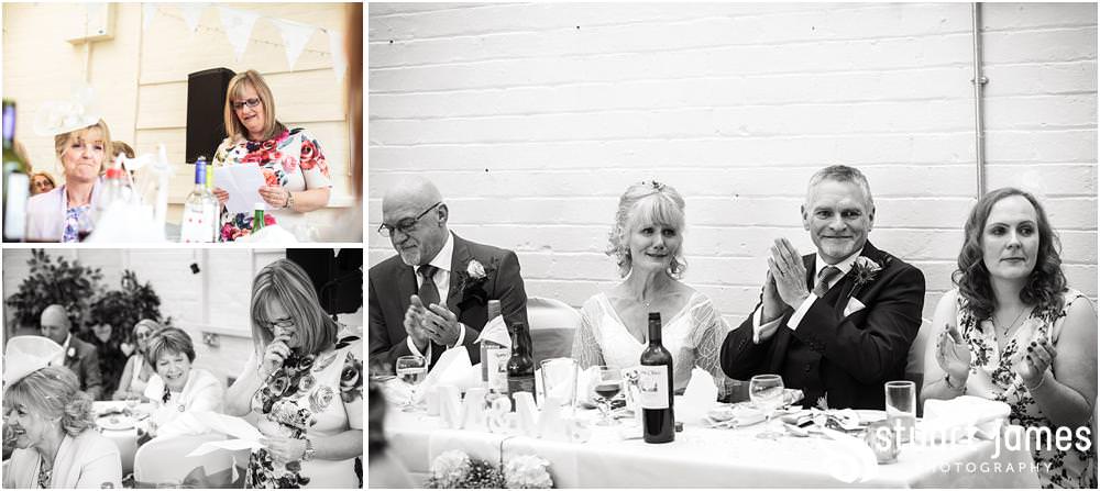 Documentary wedding photography that captures the reactions, the stories and the people during the emotional wedding speeches in the Garden Room at Shugborough