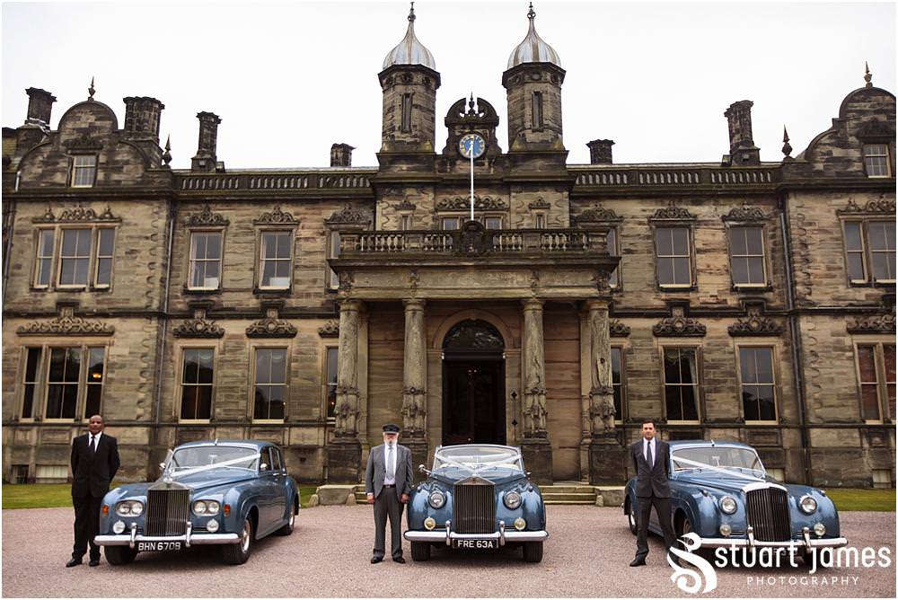 Stunning wedding cars from Barrie James at Sandon Hall in Staffordshire by Documentary Wedding Photographer Stuart James