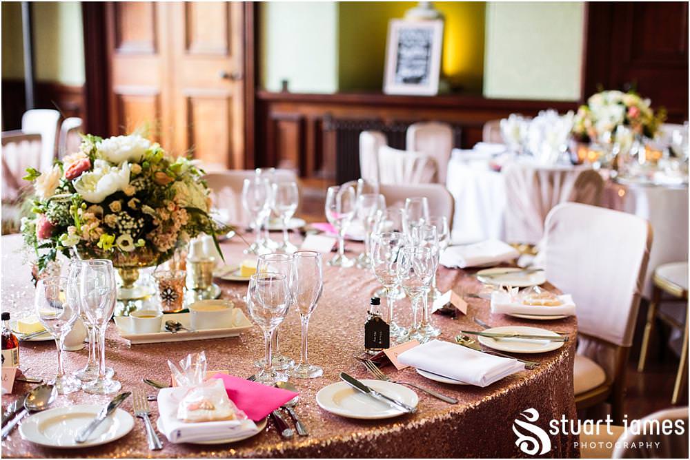 The saloon looking quite perfect for the wedding breakfast, designed by Pumpkin Events and Fine Flowers at Sandon Hall in Stafford by Documentary Wedding Photographer Stuart James