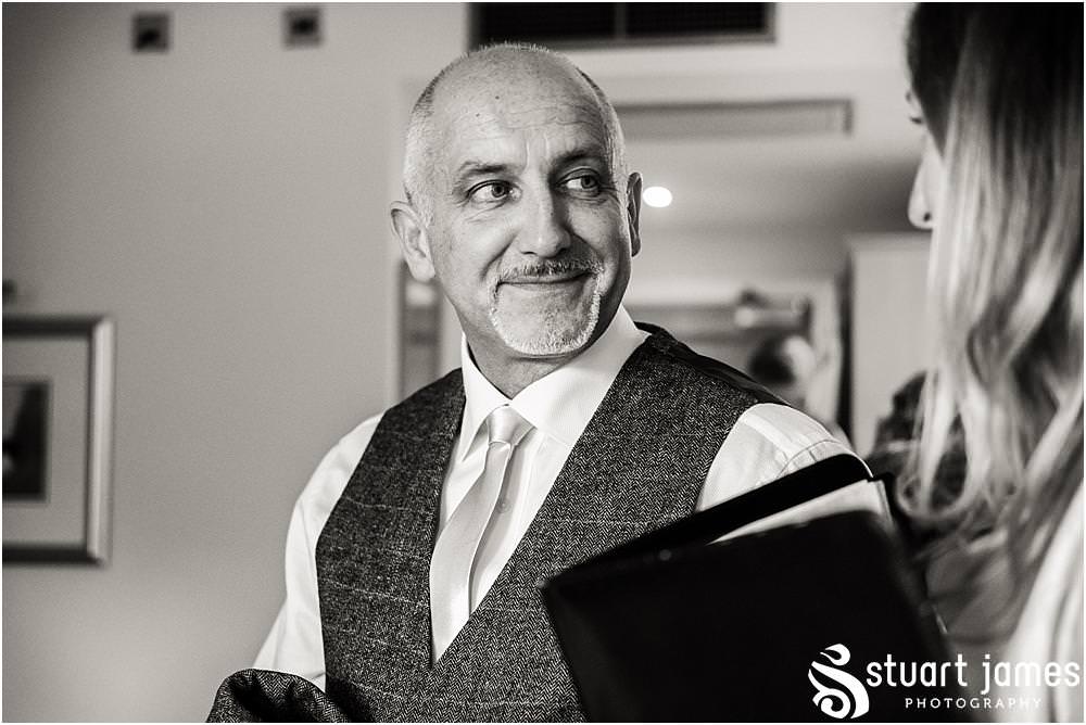 Capturing the beautiful moments with the Father of the Bride at The Moat House in Acton Trussell by Documentary Wedding Photographer Stuart James