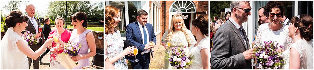 Creative candid photographs of the guests enjoying the wedding drinks at The Moat House in Acton Trussell by Documentary Wedding Photographer Stuart James