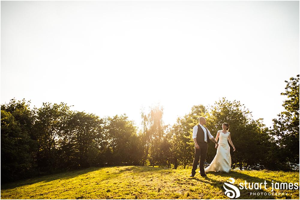 Relaxed creative evening portraits of the Bride and Groom in the grounds of The Moat House in Acton Trussell by Documentary Wedding Photographer Stuart James
