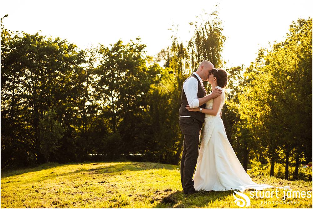Relaxed creative evening portraits of the Bride and Groom in the grounds of The Moat House in Acton Trussell by Documentary Wedding Photographer Stuart James
