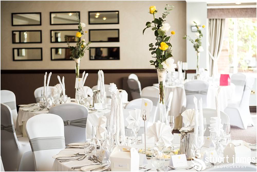 Beautiful room decoration for the wedding breakfast at The Moat House in Acton Trussell captured by Penkridge Wedding Photographer Stuart James