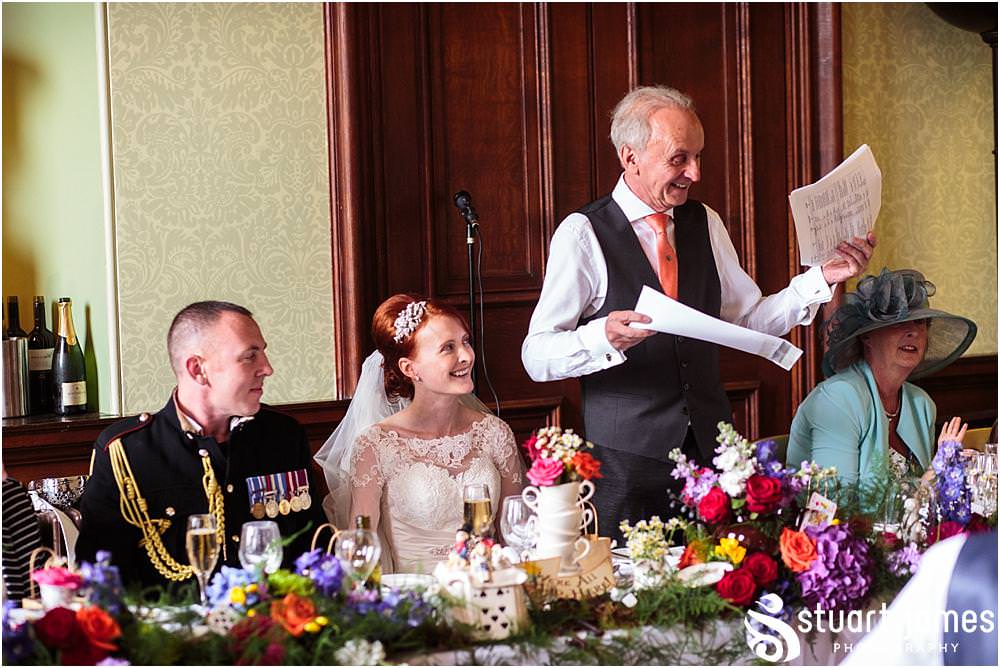 Creative storytelling photographs of the Father of the Bride's speech at Sandon in Staffordshire by Documentary Wedding Photographer Stuart James