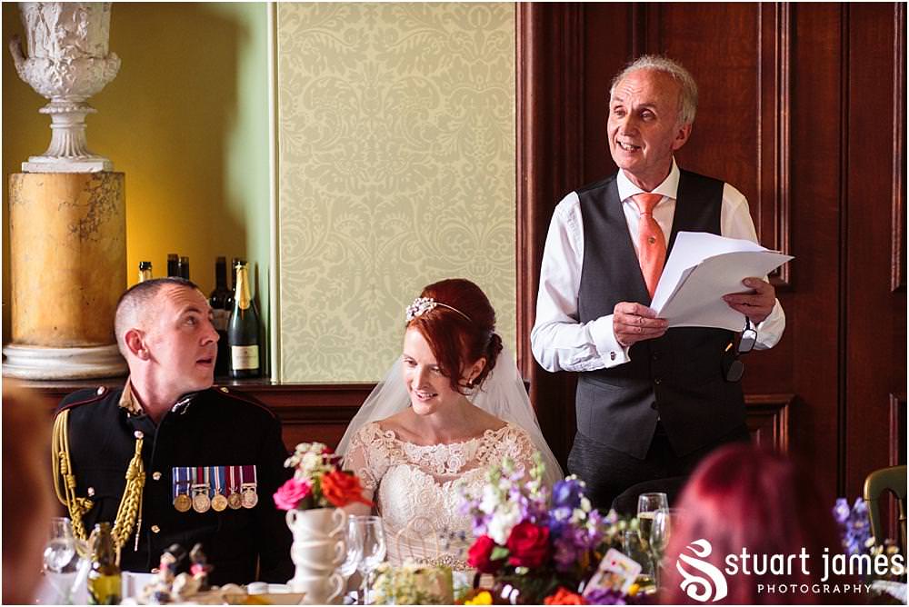 Creative storytelling photographs of the Father of the Bride's speech at Sandon in Staffordshire by Documentary Wedding Photographer Stuart James