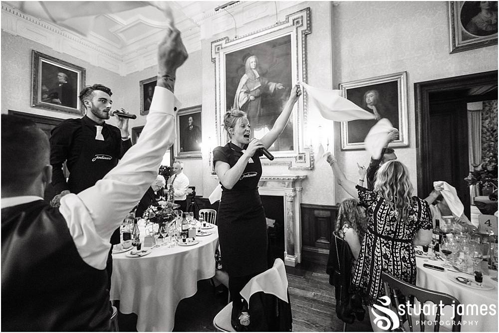 Creative photographs of the fabulous singing waiters at Sandon in Staffordshire by Documentary Wedding Photographer Stuart James