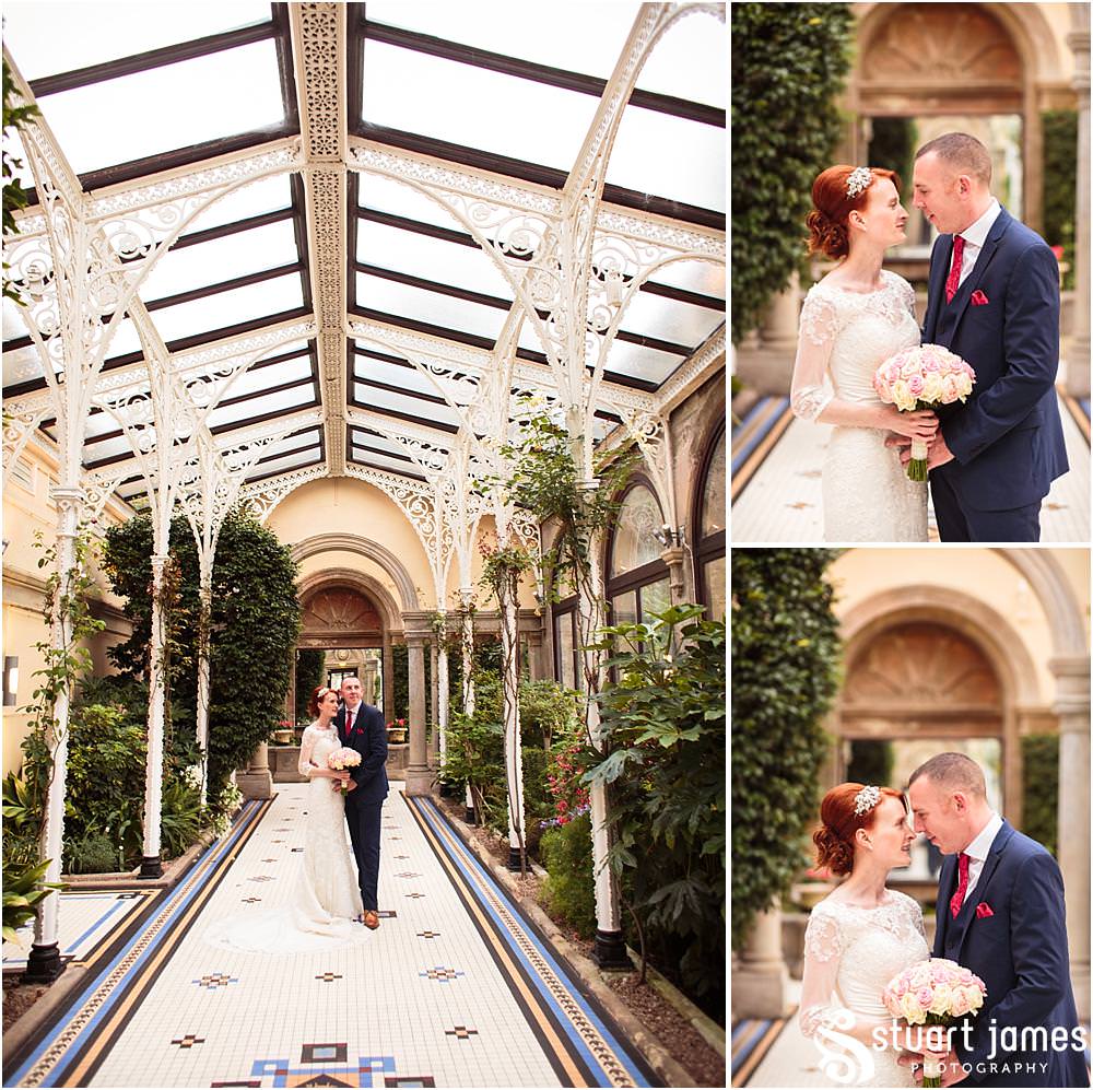 Gorgeous photos of the bride and groom in the conservatory at Sandon in Staffordshire by Documentary Wedding Photographer Stuart James