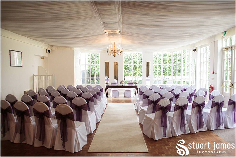 Gorgeous draped room for the wedding ceremony at Warwick House in Southam by Documentary Wedding Photographer Stuart James