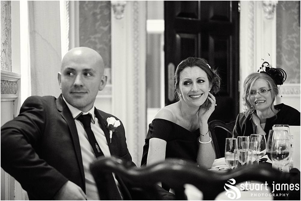 Capturing the reaction to the beautiful brides speech at Weston Park in Staffordshire by Documentary Wedding Photographer Stuart James