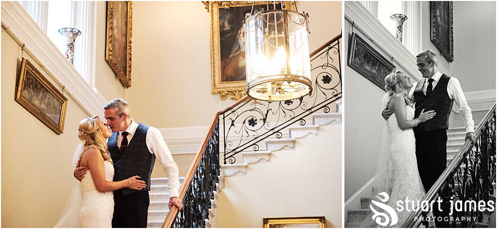 Creative portraits on the grand staircase at Weston Park in Staffordshire by Documentary Wedding Photographer Stuart James