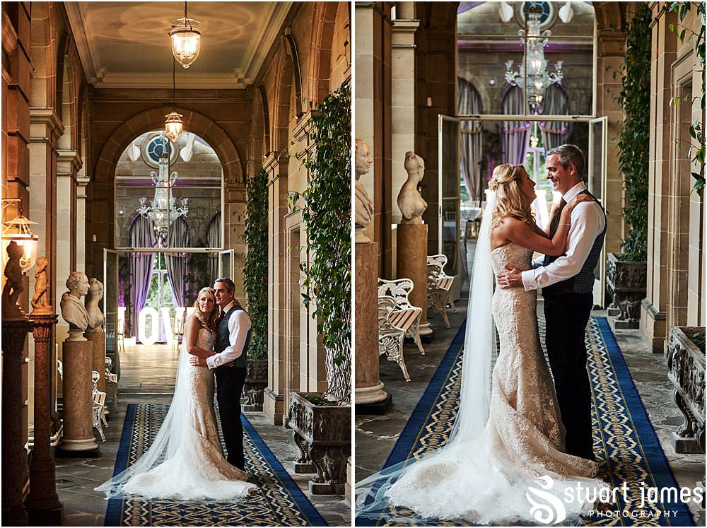 Creative portraits in the orangery walkway at Weston Park in Staffordshire by Documentary Wedding Photographer Stuart James