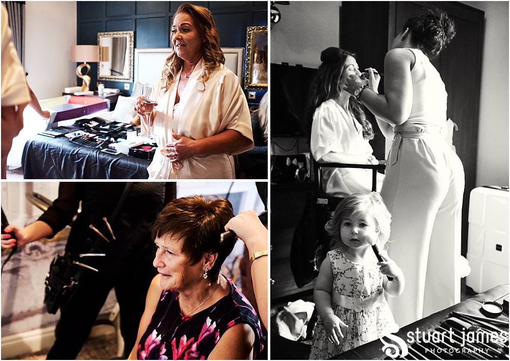 Candid photographs of the bridal party preparations with Francesco Group hair at The Moat House in Acton Trussell by Documentary Wedding Photographer Stuart James