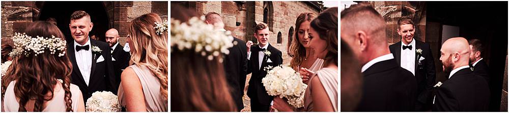Capturing the arrival of the bridal party with Platinum Cars at St James Church in Acton Trussell by Documentary Wedding Photographer Stuart James
