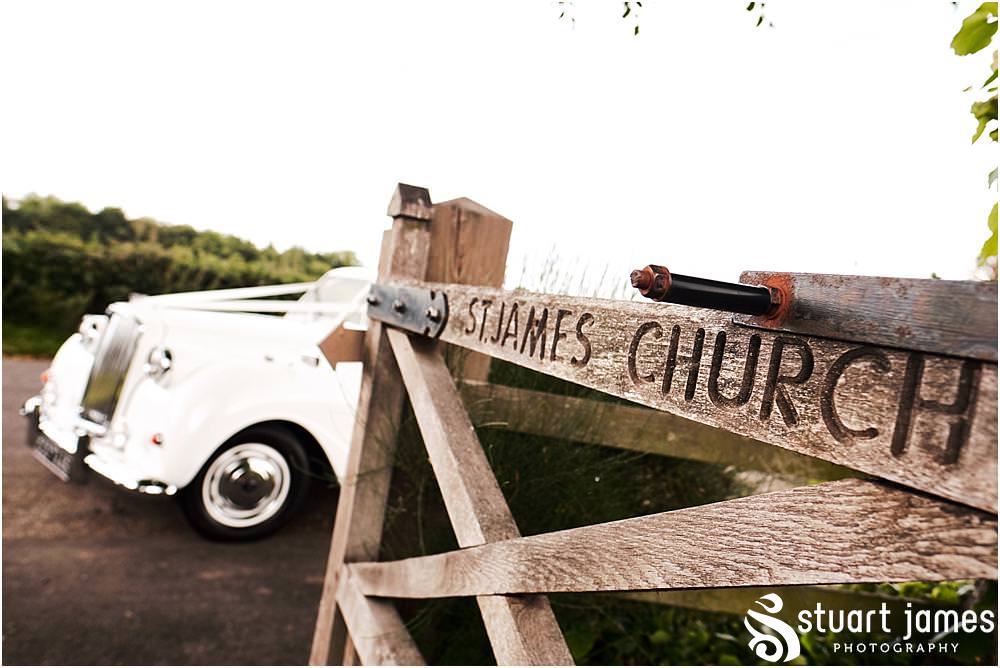 The arrival of the beautiful bride with her father at St James Church in Acton Trussell by Documentary Wedding Photographer Stuart James