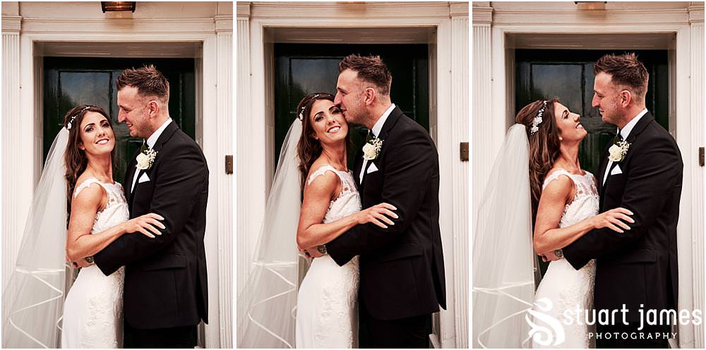 Relaxed, natural and fun portraits with the bride and groom, showing the love between the couple at The Moat House in Acton Trussell by Documentary Wedding Photographer Stuart James