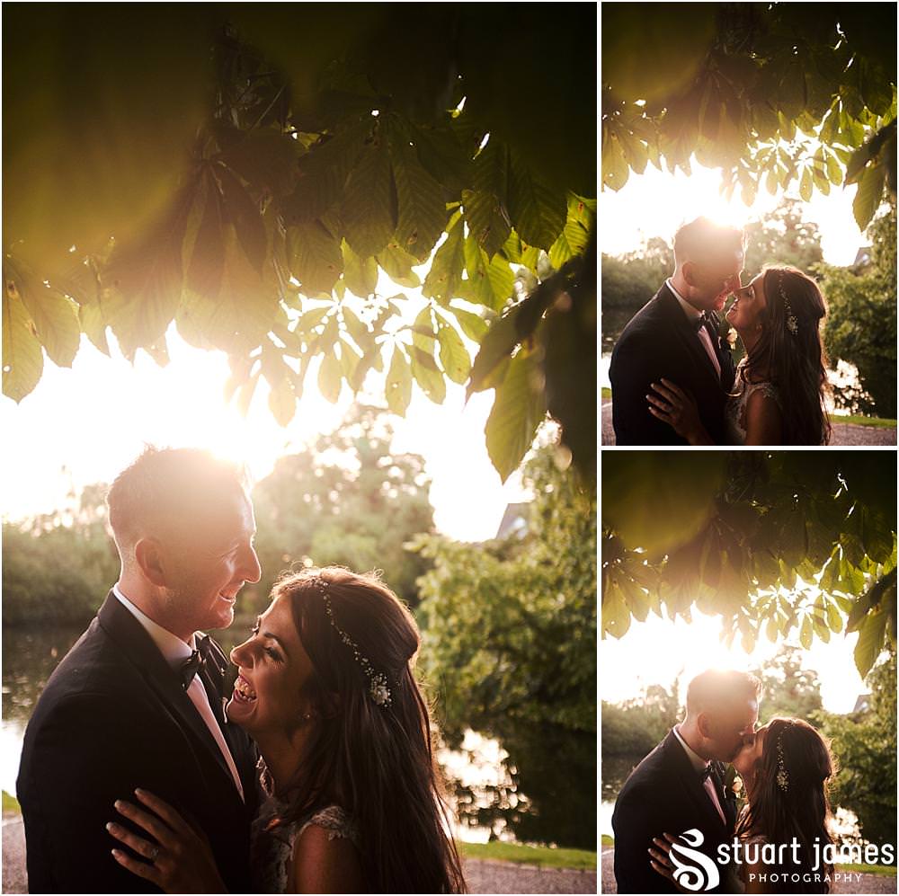 Utilising the perfect evening light for creative intimate portraits of the Bride and Groom at The Moat House in Acton Trussell by Documentary Wedding Photographer Stuart James
