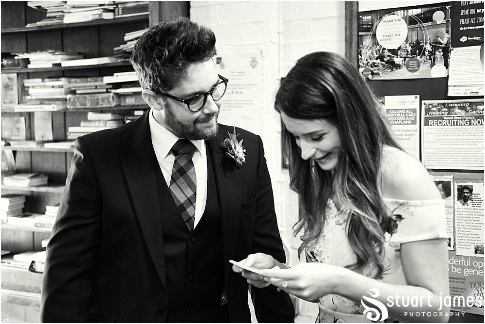 Candid photographs as the guests arrive for the wedding ceremony at All Saints Church in Bloxwich by Documentary Wedding Photographer Stuart James