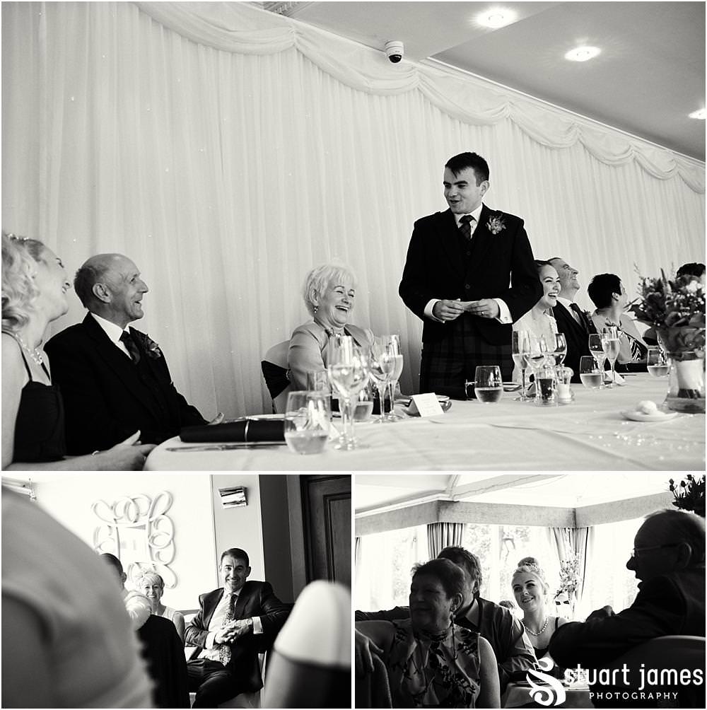 Photos that show the emotion and the wonderful reactions to the grooms speech at The Moat House in Acton Trussell by Documentary Wedding Photographer Stuart James