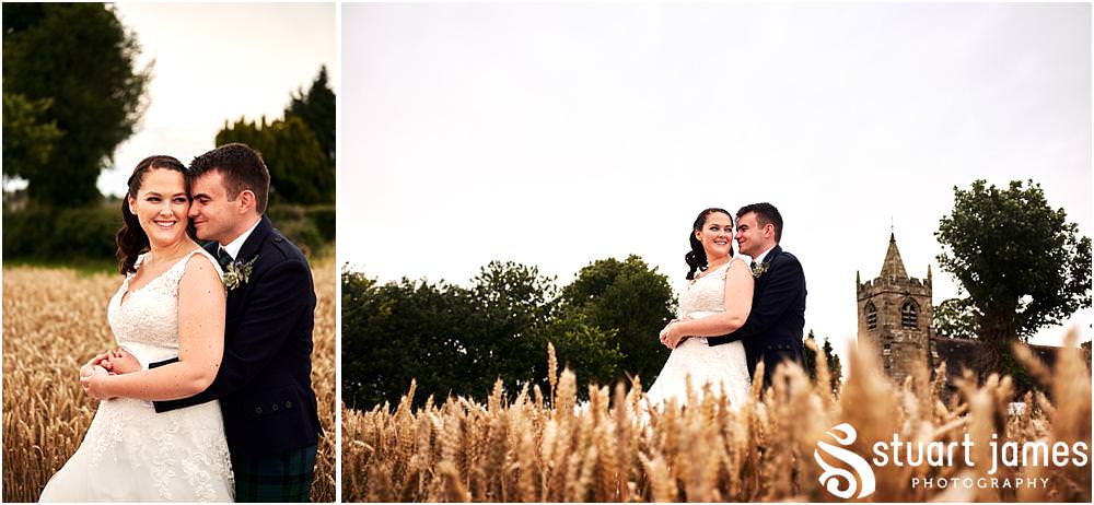 Countryside golden hour portraits with the Bride and Groom at The Moat House in Acton Trussell by Documentary Wedding Photographer Stuart James