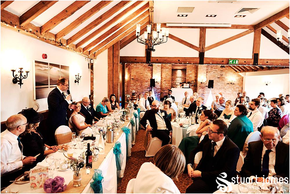 Beautiful photos of the grooms speech at The Crows Nest at Barton Marina by Documentary Wedding Photographer Stuart James