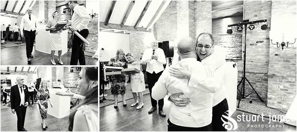 Creative candid photographs as the guests enjoy the wedding reception at The Crows Nest at Barton Marina by Documentary Wedding Photographer Stuart James