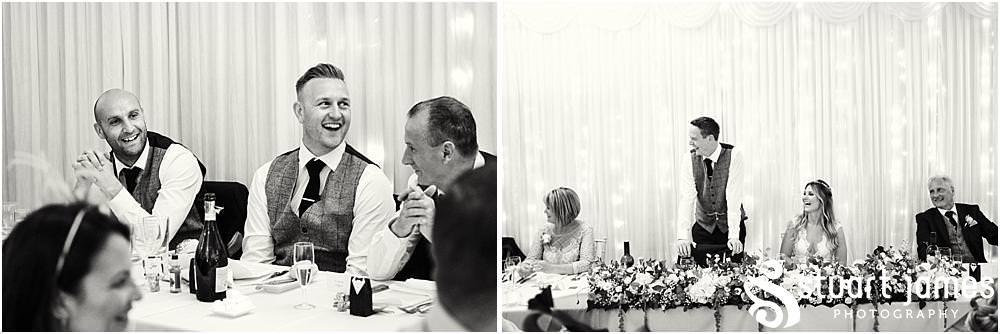 Capturing the Grooms speech and the reaction from the guests at Bishton Hall in Stafford by Documentary Wedding Photographer Stuart James