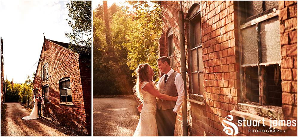 Creative golden hour portraits of the beautiful bride and groom at Bishton Hall in Stafford by Documentary Wedding Photographer Stuart James