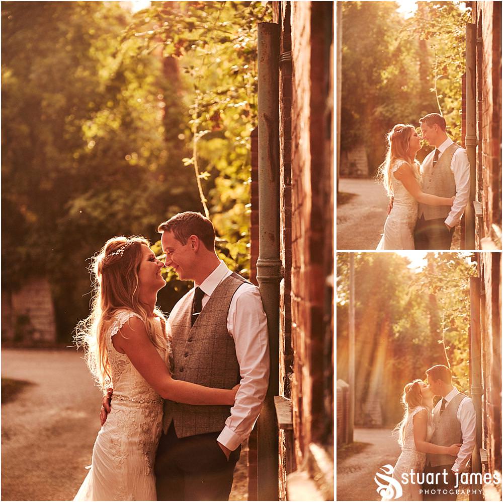 Creative golden hour portraits of the beautiful bride and groom at Bishton Hall in Stafford by Documentary Wedding Photographer Stuart James