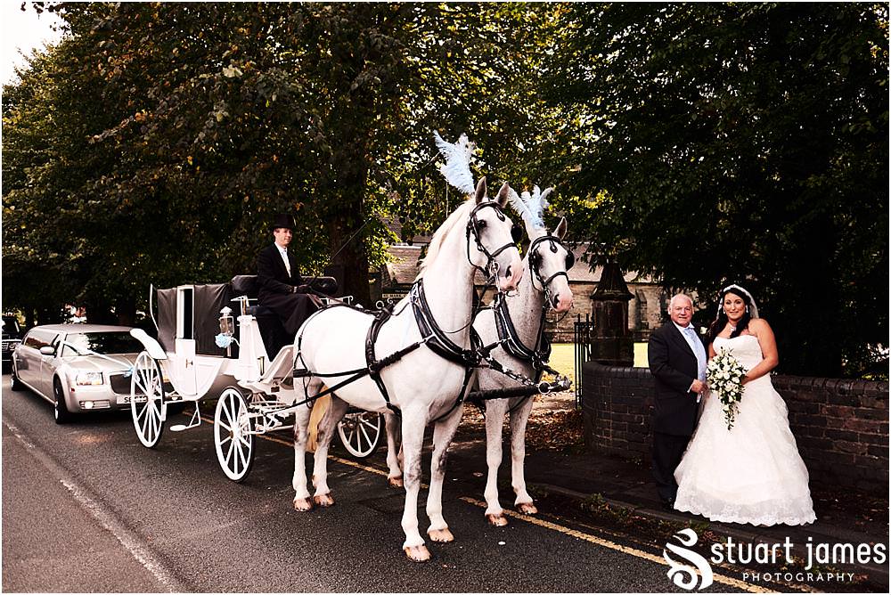 Beautiful photographs of the brides journey to church with Horse and Carriage at St Marks Church Great Wyrley in Walsall by Documentary Wedding Photographer Stuart James