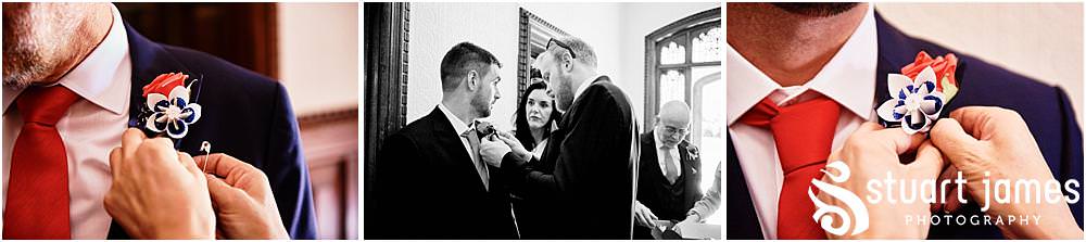 Documenting the final preparations of the groom and groomsmen at Chester Zoo in Chester by Documentary Wedding Photographer Stuart James