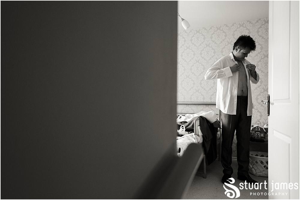 Capturing the morning preparations of the groom and best man ahead of the wedding at Oak Farm in Cannock by Oak Farm Wedding Photographer Stuart James