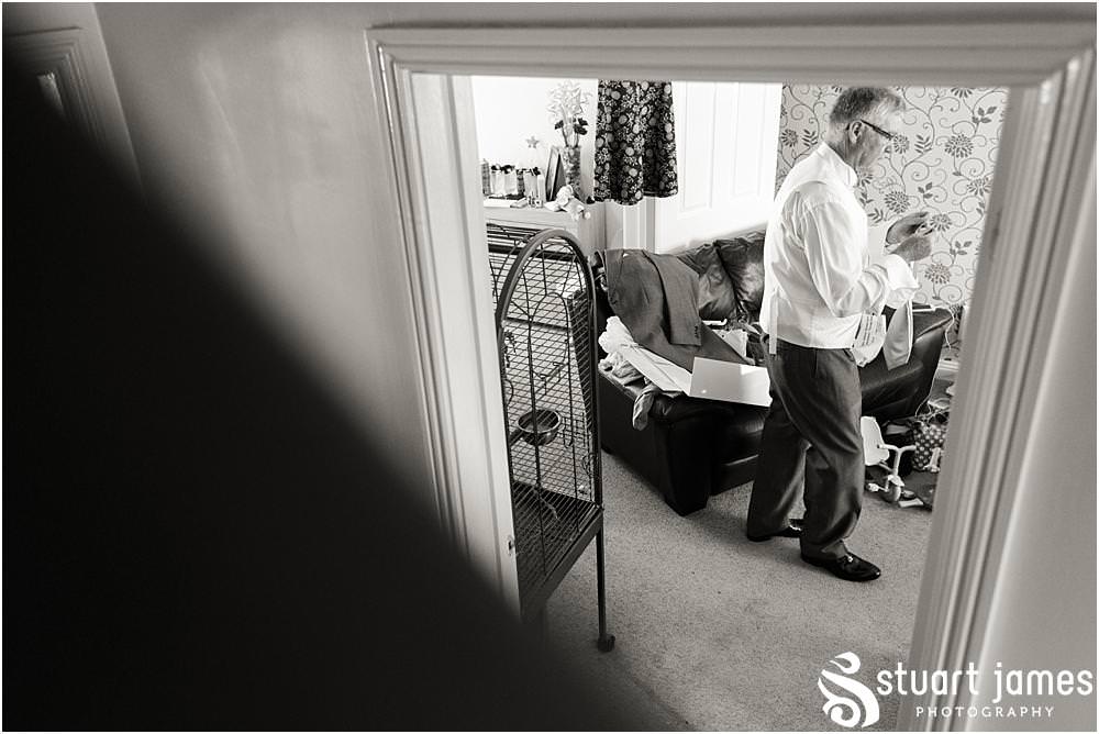 Capturing the nervous moments as the anticipation builds for the Father of the Bride at Oak Farm in Cannock by Oak Farm Wedding Photographer Stuart James