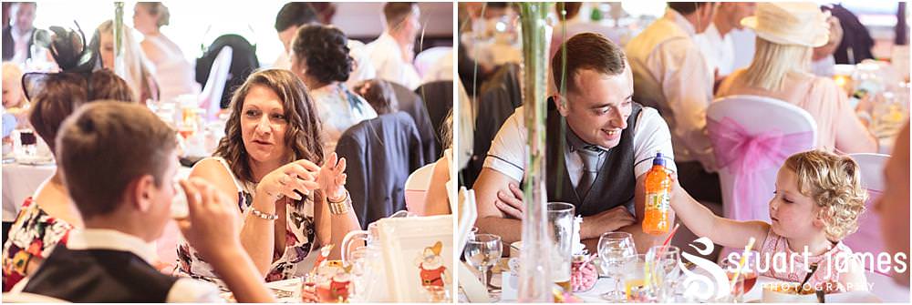Relaxed candid photographs of the guests enjoying the wedding breakfast at Oak Farm in Cannock by Oak Farm Wedding Photographer Stuart James