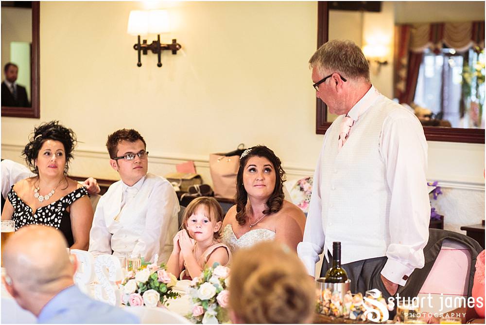 Creative documentary photographs that show true emotion as the Father of the Bride gets emotional during the speeches at Oak Farm in Cannock by Oak Farm Wedding Photographer Stuart James
