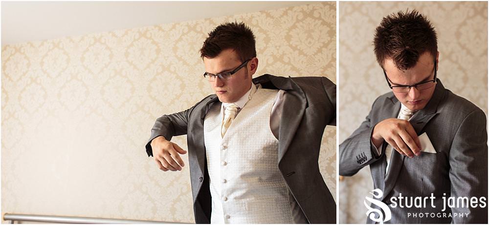 Creative photographs of the grooms preparations ahead of the wedding at Oak Farm in Cannock by Oak Farm Wedding Photographer Stuart James