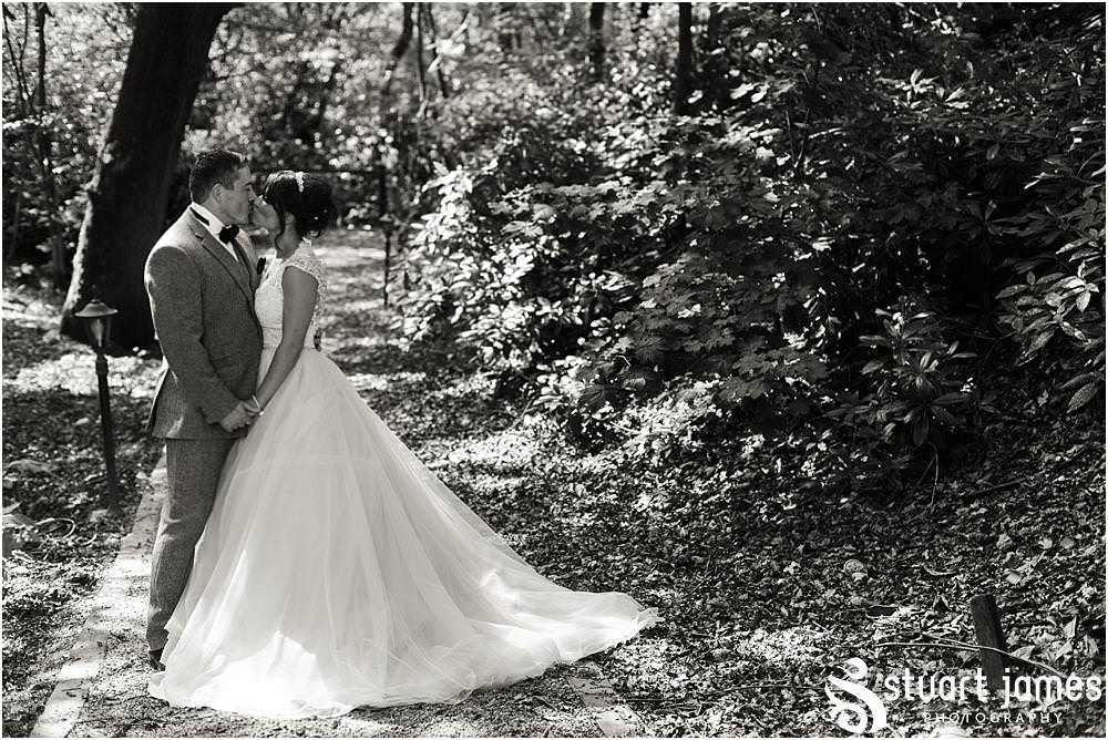 Stunning portraits of the bride and groom in the wonderful gardens at Moddershall Oaks captured by Moddershall Oaks Wedding Photographer Stuart James