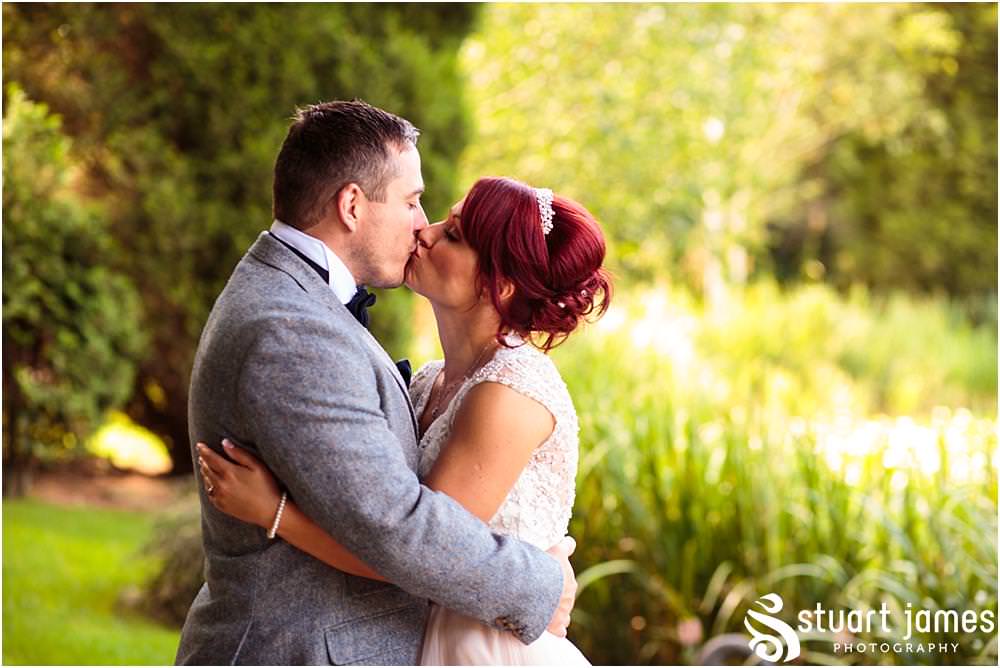 Stunning portraits of the bride and groom in the wonderful gardens at Moddershall Oaks captured by Moddershall Oaks Wedding Photographer Stuart James