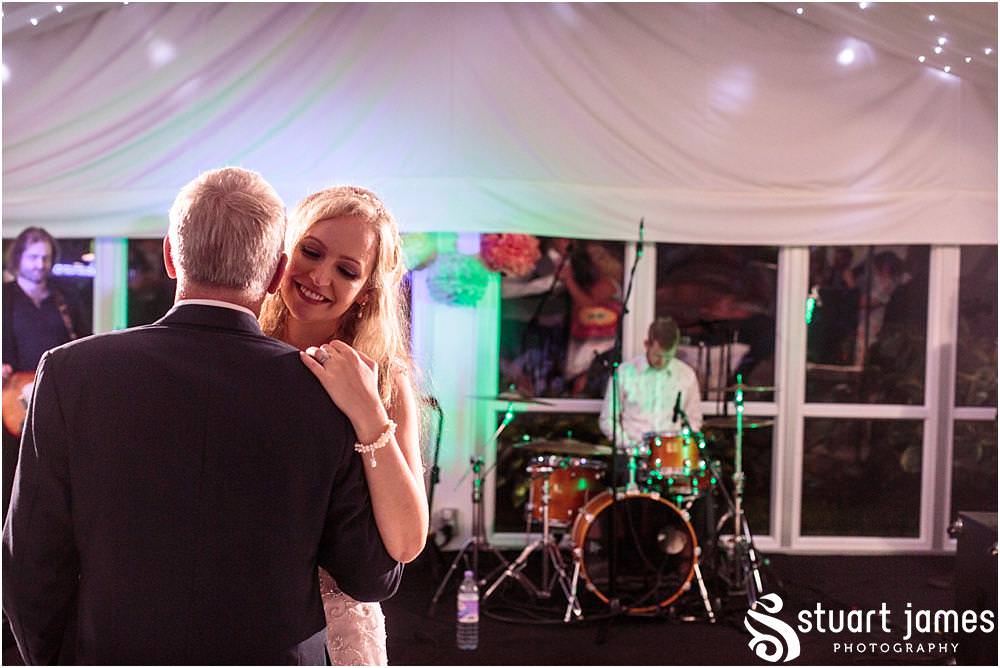 Capturing the father of the bride and daughter dance to the live band at Moxhull Hall in Sutton Coldfield by Moxhull Hall Wedding Photographers Stuart James
