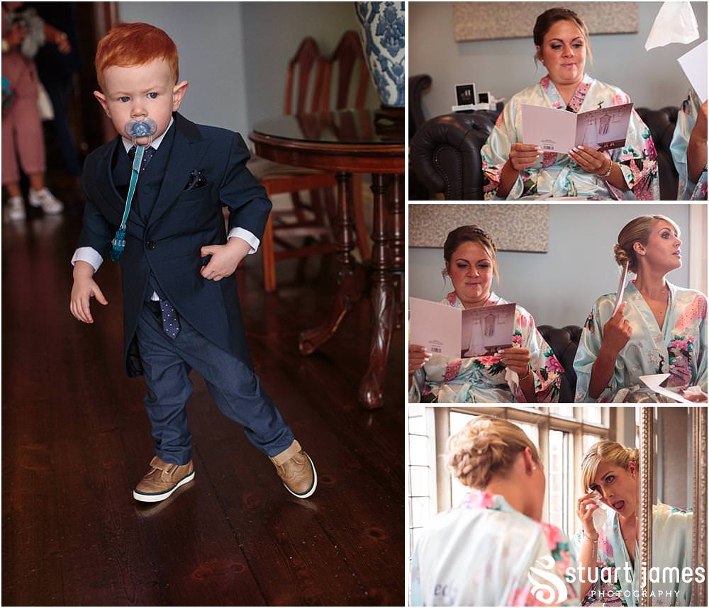 Gift time always brings amazing emotions to capture with the bridal party at Pendrell Hall with Pendrell Hall Wedding Photography by Stuart James