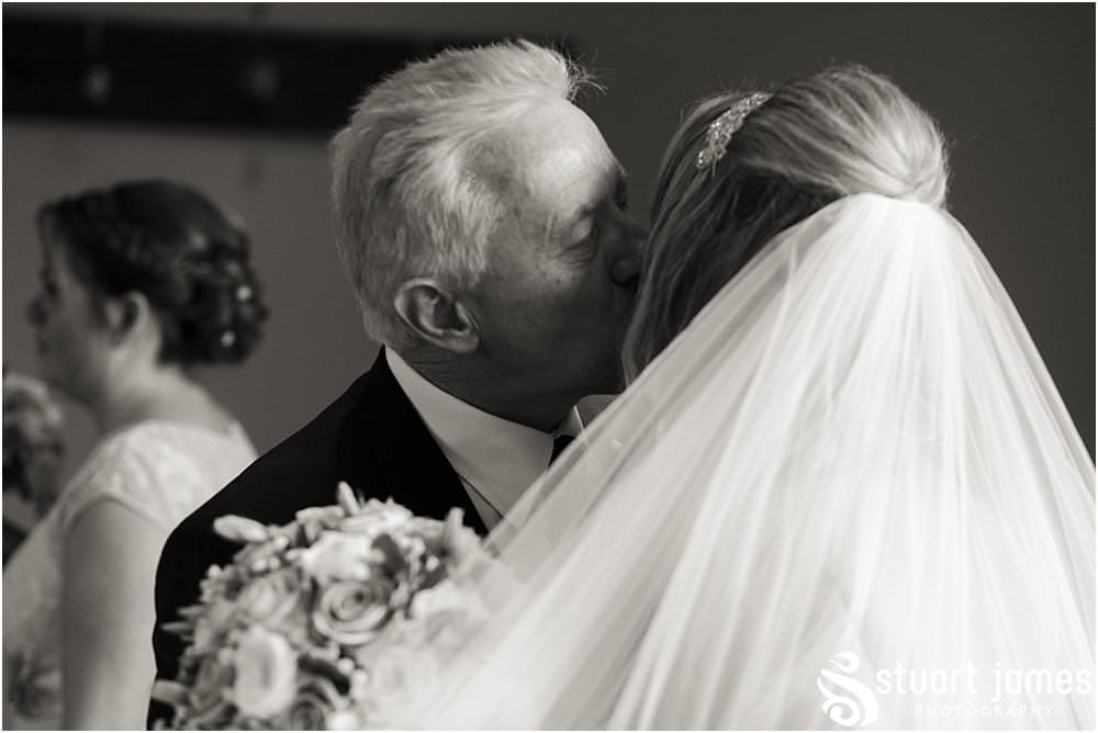 A truly stunning and memorable moment as the Father of the Bride sees his daughter as a bride for the first time at Pendrell Hall with Pendrell Hall Wedding Photography by Stuart James