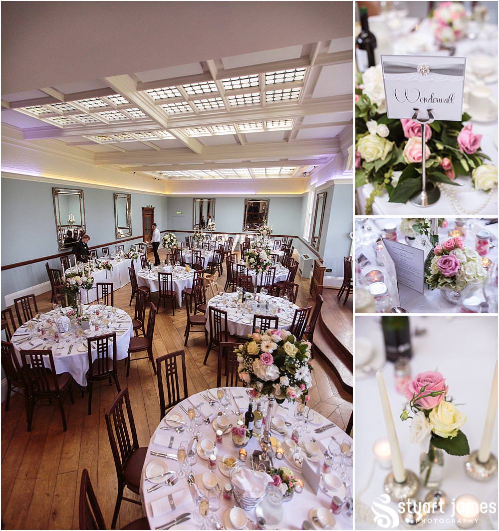 The styling of the wedding breakfast room was simply stunning with amazing floral displays from Entwined Florist at Pendrell Hall with Pendrell Hall Wedding Photography by Stuart James