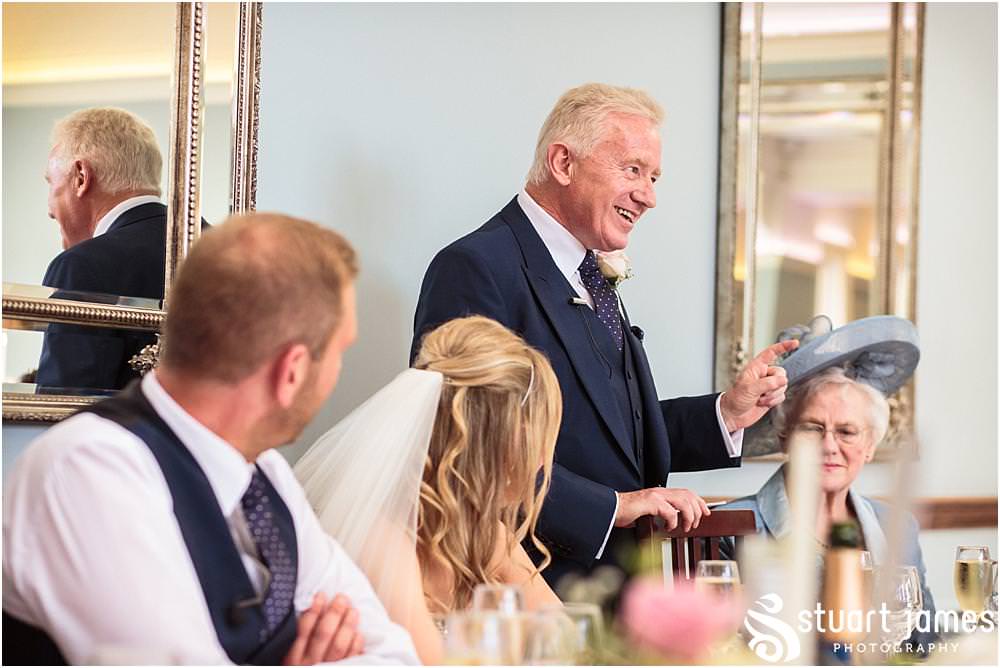 Photos that show the emotion and laughter from the Father of the Bride's speech to open the wedding breakfast at Pendrell Hall with Pendrell Hall Wedding Photography by Stuart James