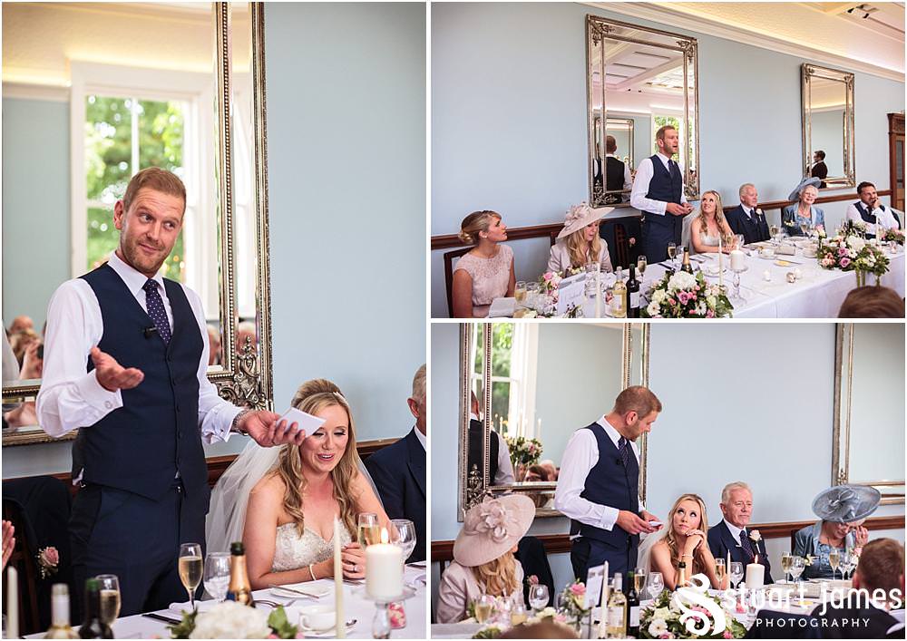A deep and meaningful speech from our groom brought amazing reactions, with laughter and tears from all around at Pendrell Hall with Pendrell Hall Wedding Photography by Stuart James